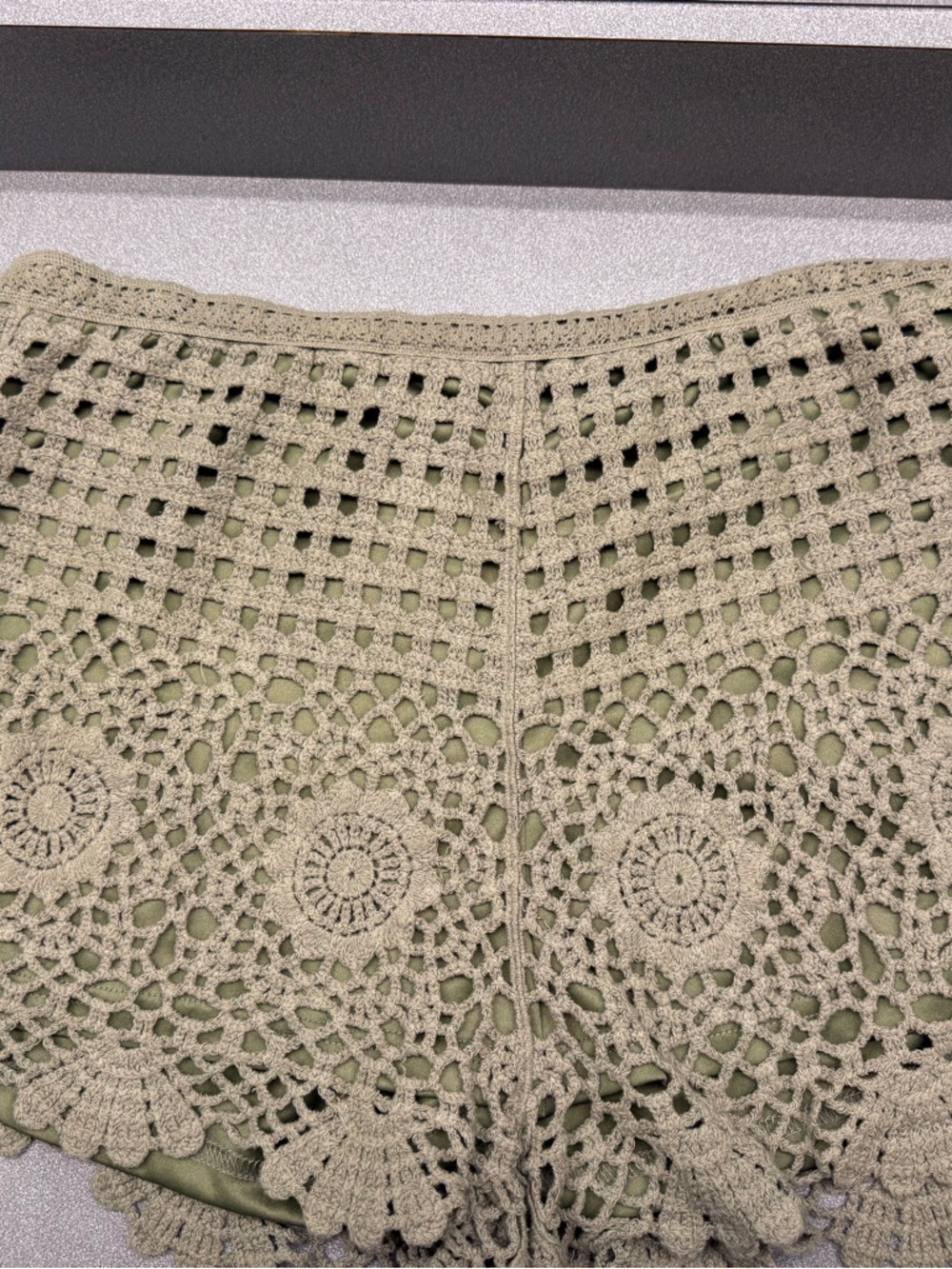 easel Olive Green Crochet Overlay Women’s Shorts